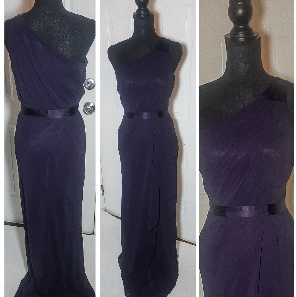 Badgley Mischka Deep Plum One Shoulder Gown